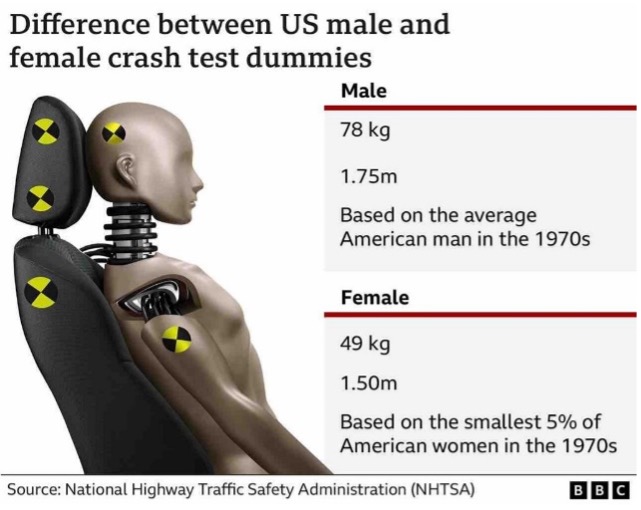 Differences between male and female crash test dummies
